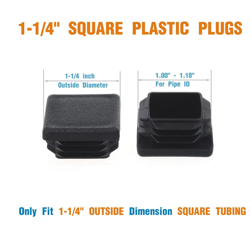 Timsec 1-1/4Inch Square Plastic Plug, End Caps for Tubing Pipe OD 1-1/4" x 1-1/4" (not ID), Steel Chair Leg End Caps, Bar Stool Glides Inserts, Fence Plugs, Furniture or Fitness Equipment End Caps (12 Packs) - Image 2